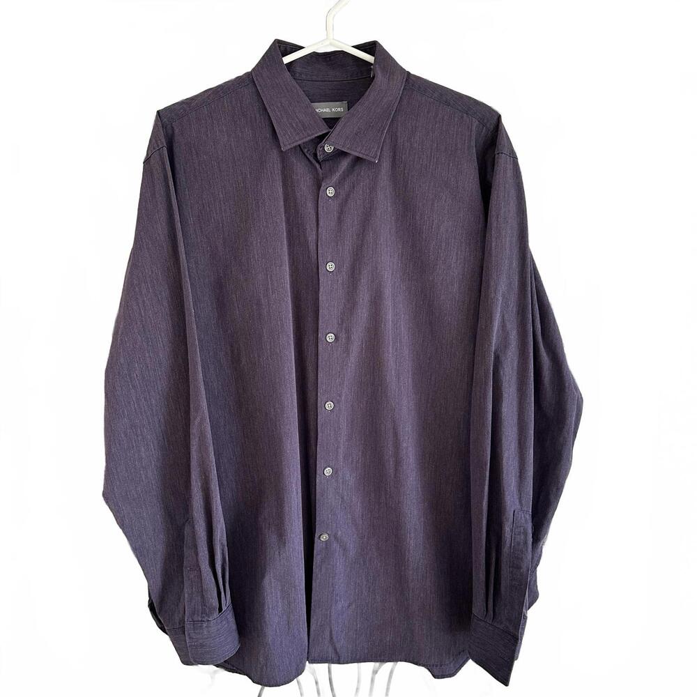 Michael Kors Men's Eggplant Slim Fit Button-Up Shirt 100% Cotton - 17½ / 34/35